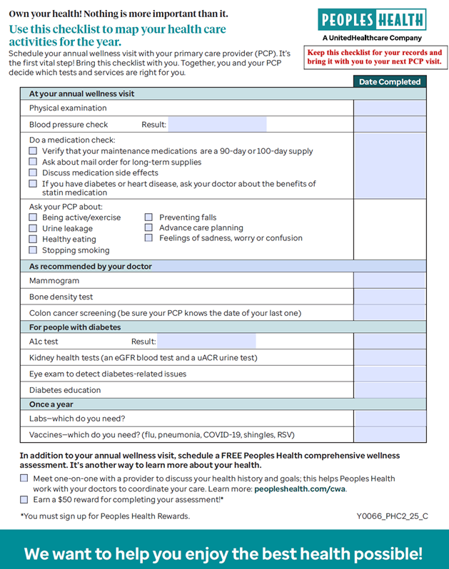 Preventive care checklist